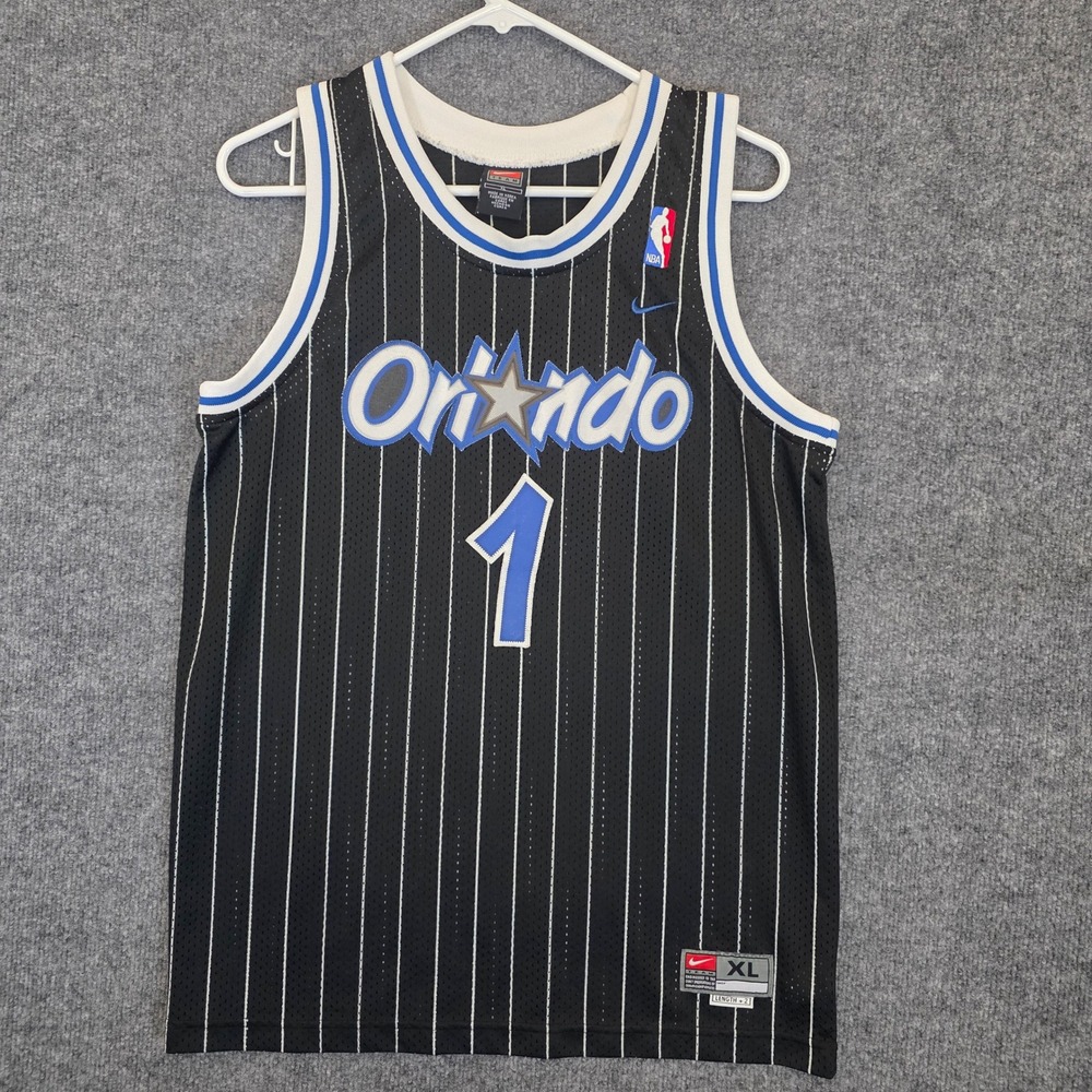 Vintage Nike Orlando Magic Jersey Black Tracy McGrady 1 Pinstripe NBA Mens XL